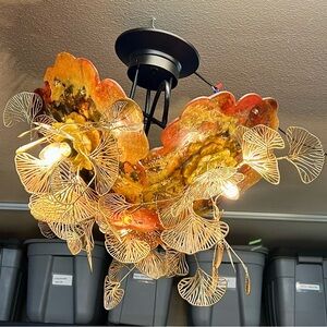 Elegant Gold and Orange Artistic Ceiling Sculpture